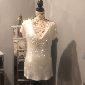 INC White sequin cowl neck
